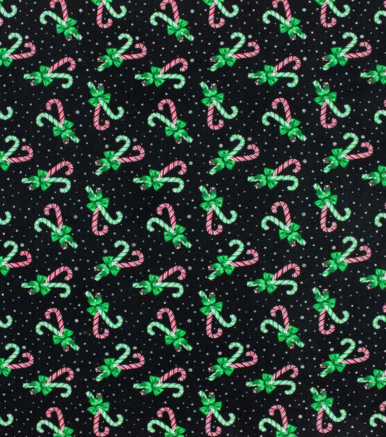 Candy Canes & Dots Christmas Glitter Cotton Fabric