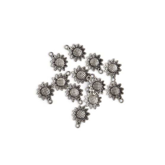 12pk Antique Silver Plated Sunflower Charms by hildie & jo, , hi-res, image 2