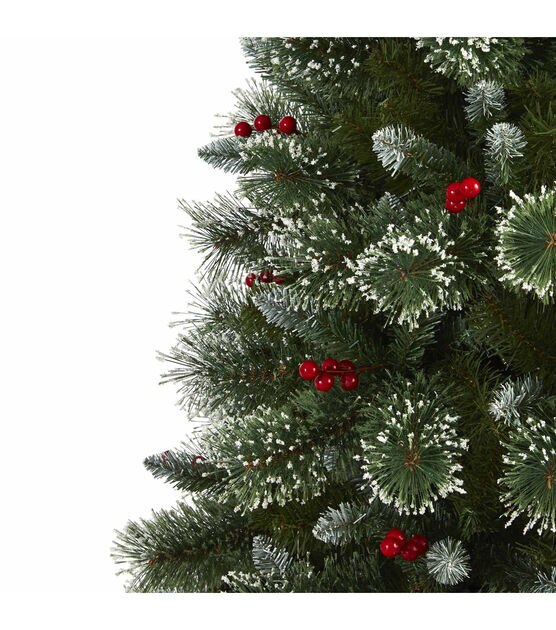 Nearly Natural 6' Clear Pre Lit Frosted Swiss Pine Berry Christmas Tree, , hi-res, image 4