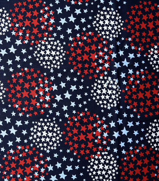 Star Circles Red White On Navy Patriotic Print Cotton Fabric