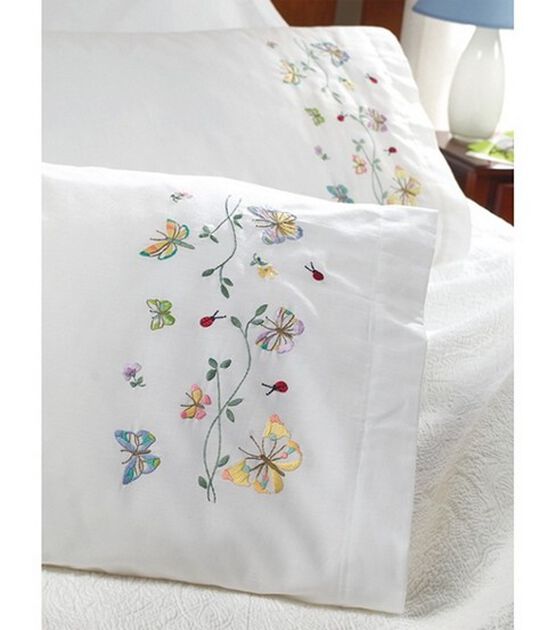 Bucilla 30" x 20" Butterflies Stamped Embroidered Pillowcases 2pk