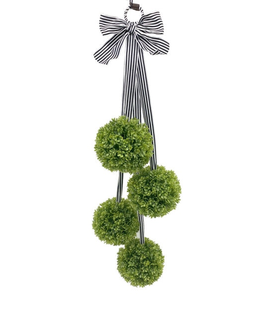 35" Spring Hanging Green Boxwood Baubles With Bow by Bloom Room
