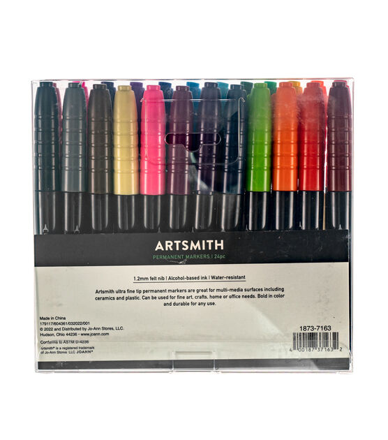 Artsmith Permanent Markers Ultra Fine Tip - 24 Multi Colored Fineliner Markers for Drawing, Coloring, Journaling - Alcohol-Based Fine
