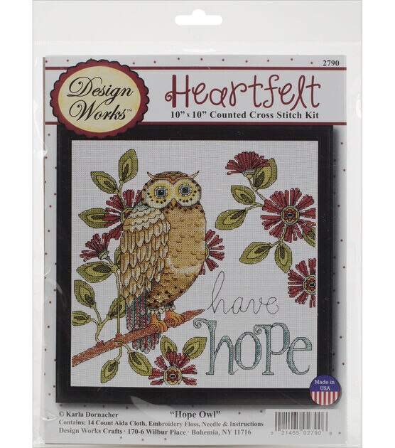 Tobin 10" Heartfelt Have Hope Owl Counted Cross Stitch Kit