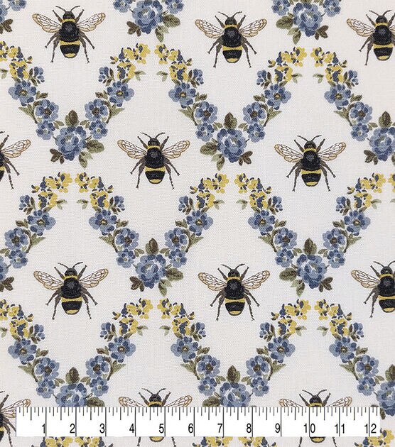 Blue Flowers & Bees Quilt Cotton Fabric by Keepsake Calico, , hi-res, image 3