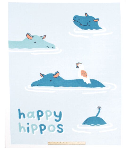 48" Wide Happy Hippos No Sew Fleece Blanket, , hi-res, image 3