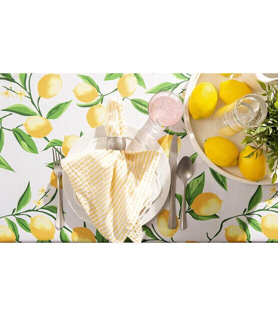 Design Imports Lemon Bliss Outdoor Tablecloth Round, , hi-res, image 3