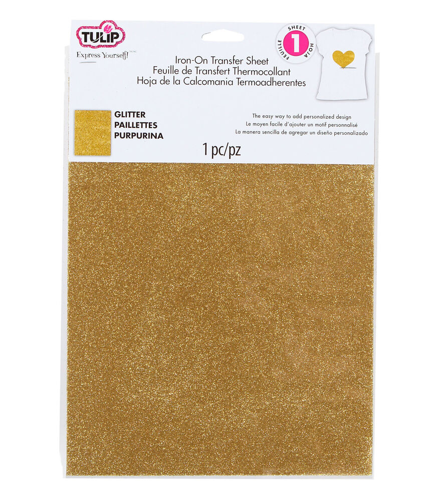 Tulip Iron-On Transfer Sheets Gold Glitter, 12656047, swatch