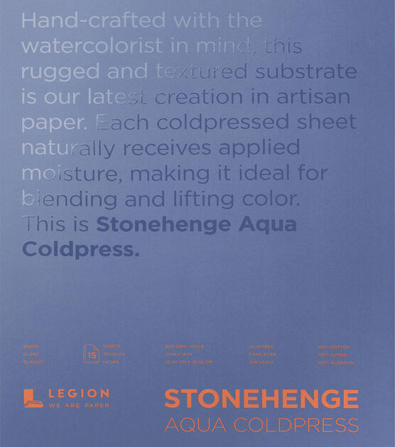 Stonehenge Aqua Coldpress 15 sheet 10''x14'' 140 lbs. Paper Pad White