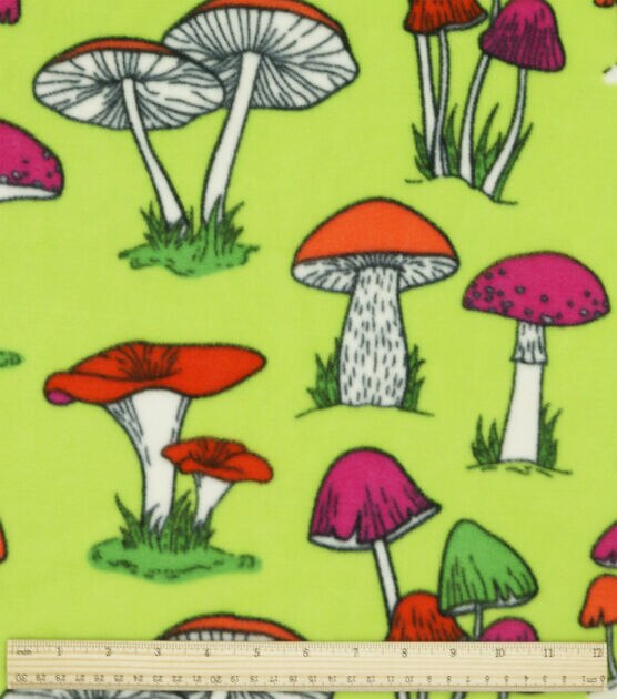 Funky Mushrooms on Green Anti Pill Fleece Fabric, , hi-res, image 3