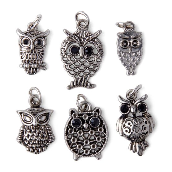 6pk Silver Owl Charms by hildie & jo, , hi-res, image 2