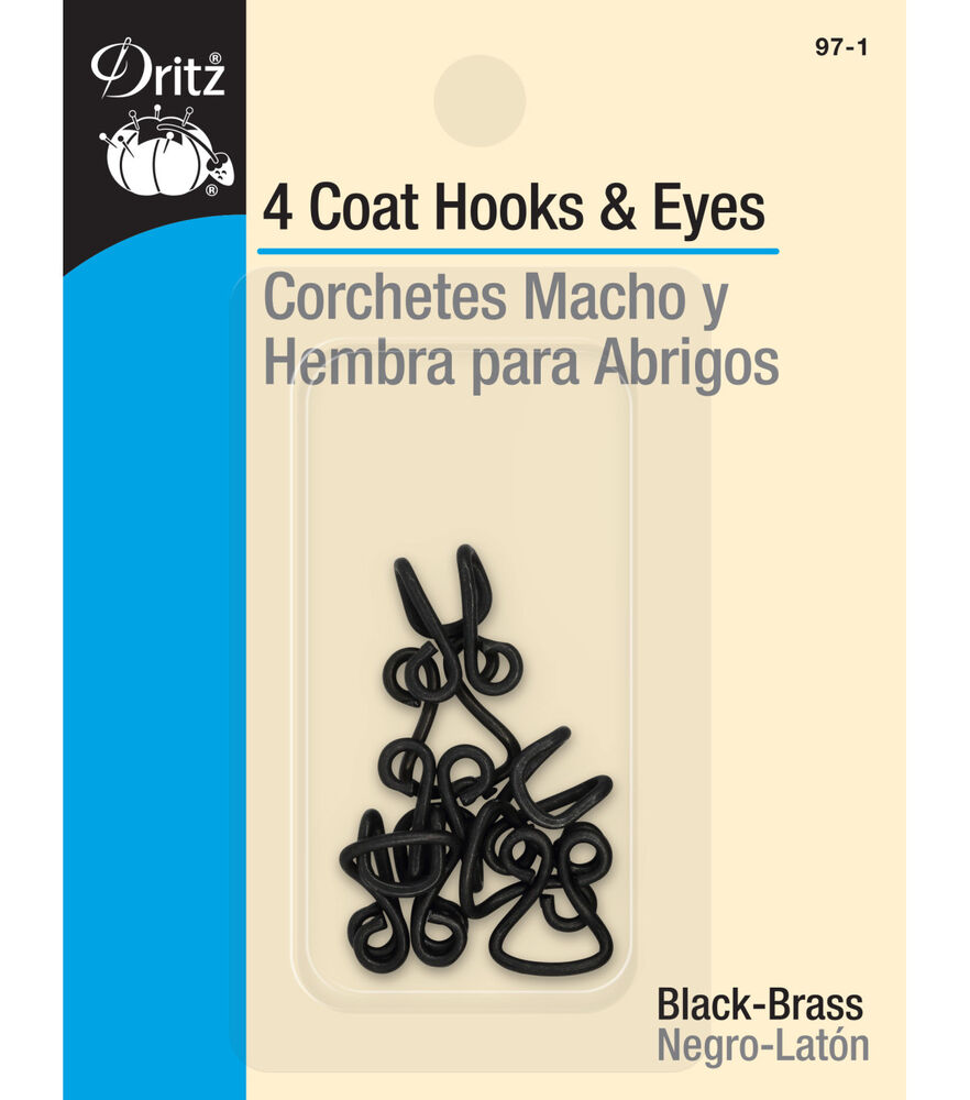 Dritz Coat Hooks & Eyes, 4 pc, Black, Black, swatch