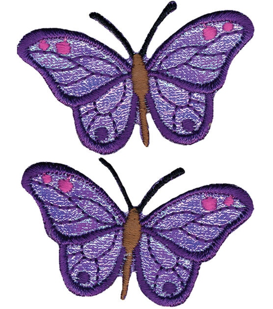 Wrights 2" x 1" Iridescent Butterflies Iron On Patches 2pk