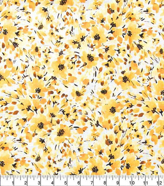 Yellow Watercolor Flower Vines Quilt Cotton Fabric by Keepsake Calico, , hi-res, image 2