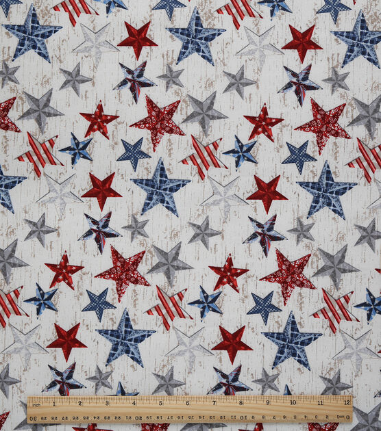 Multi Colored Stars on White Plank Patriotic Cotton Fabric, , hi-res, image 3