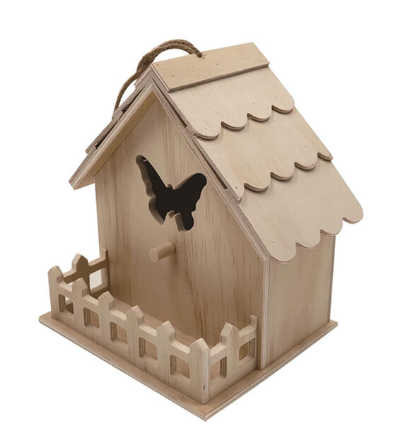 7" Unfinished Wood Birdhouse With Butterfly Cutout by Park Lane