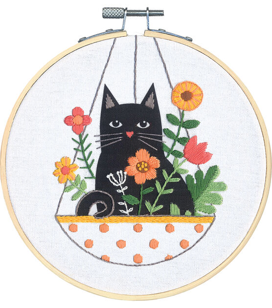 Dimensions Cat Floral Basic Embroidery Kit 6' Hoop, , hi-res, image 3