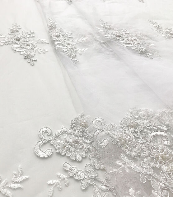 Interlaced Threads Sequinned Shining White Mesh Fabric - OneYard