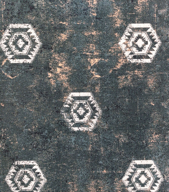 Octagon On Dark Green Cotton Canvas Fabric
