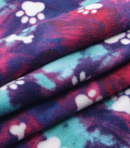 Paws on Purple Tie Dye Anti Pill Fleece Fabric, , hi-res, image 3