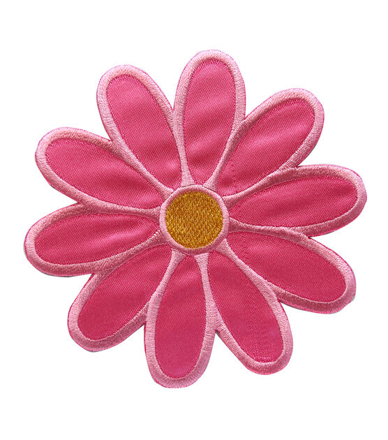 Simplicity Embroidered Pink Daisy Iron On Patch, , hi-res, image 2