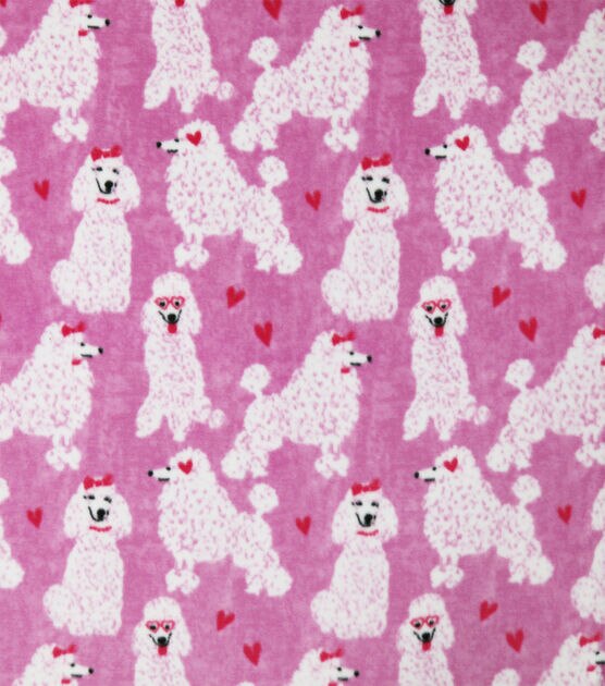 Poodles & Hearts on Pink Anti Pill Fleece Fabric, , hi-res, image 1