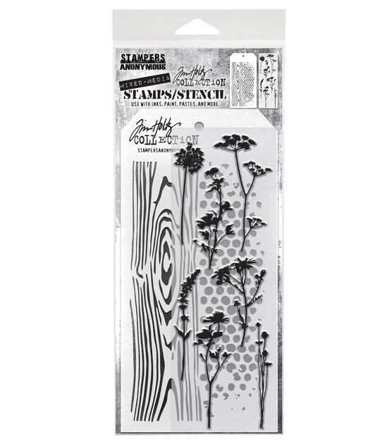 Tim Holtz 11" x 4.5" Wildflower Silhouettes Clear Stamp & Stencil Set