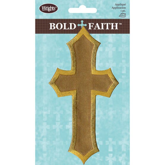 Wrights 6" x 3" Bold & Faith Satin Cross Iron On Patch