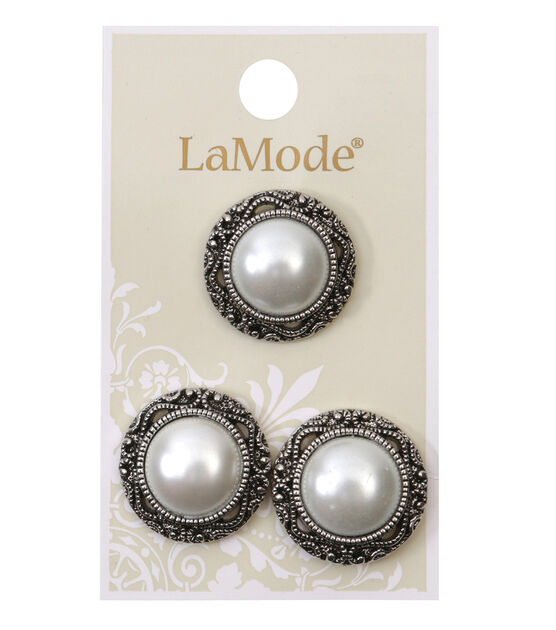 La Mode 5/8" Silver Shank Buttons With White Pearl 3pk