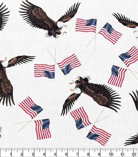 Patriotic Cream Flying Eagles & Flags Cotton Fabric, , hi-res, image 2