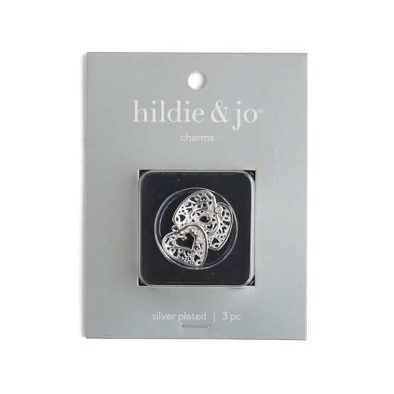 3pk Silver Plated Heart Charms by hildie & jo