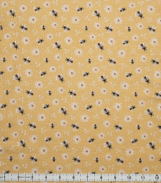 Daisies & Bees on Tan Honeycomb Quilt Cotton Fabric by Keepsake Calico, , hi-res, image 1