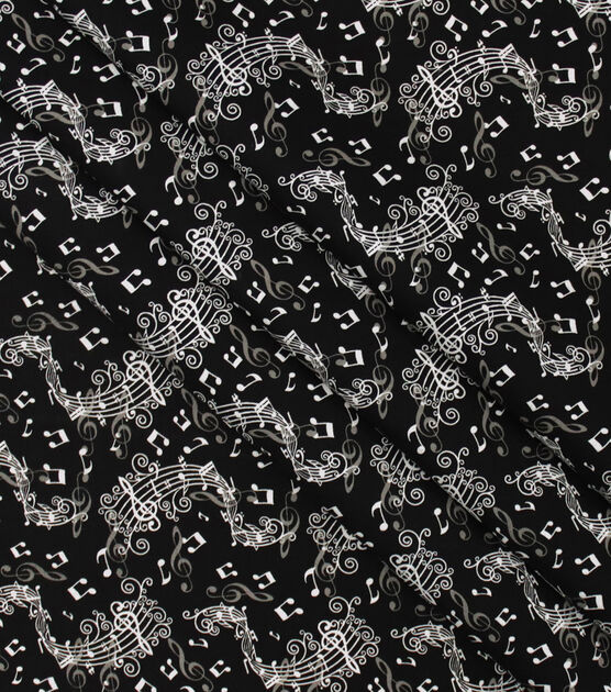 Music Notes On Black Novelty Cotton Fabric, , hi-res, image 2