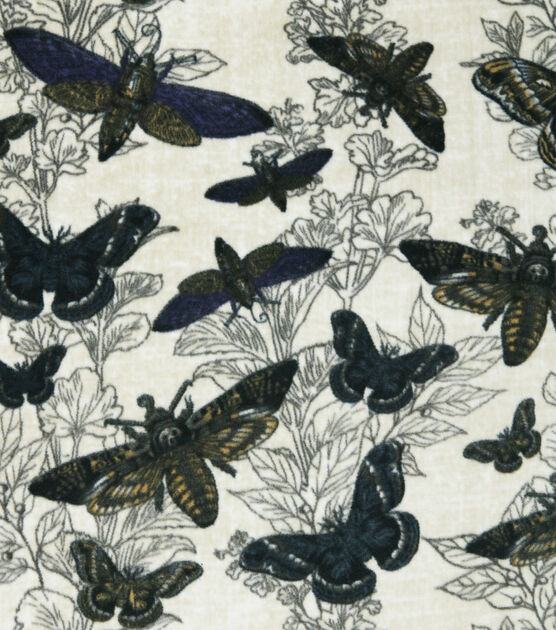 Black Butterflies & Moths Anti Pill Fleece Fabric