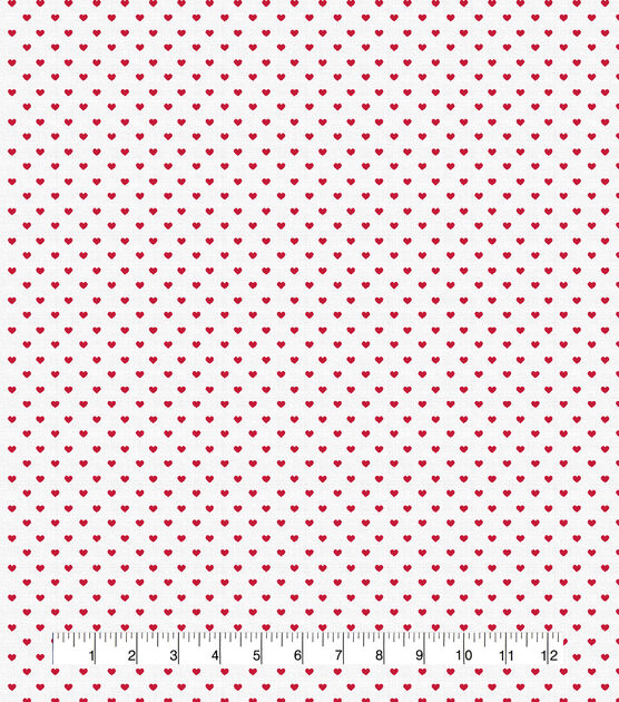 Red Hearts On White Valentine's Day Cotton Fabric