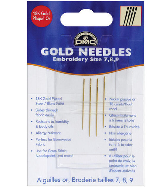 DMC Gold Embroidery Hand Needles Size 7 8 9 4 Pkg