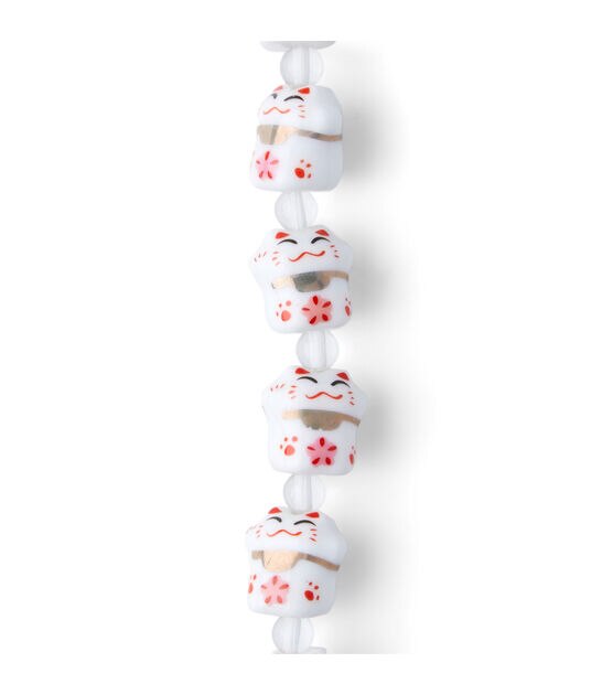 7" Ceramic White Asian Kitty Beads by hildie & jo, , hi-res, image 3