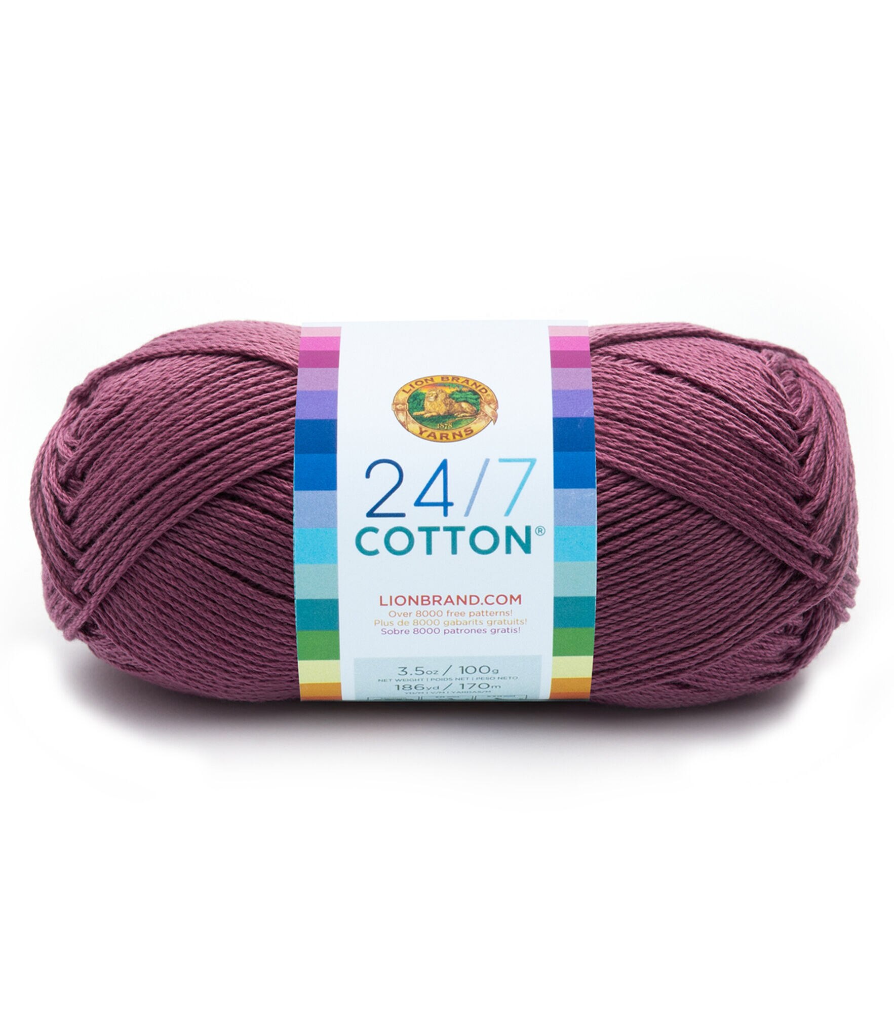 Lion Brand 24/7 Cotton 186yds Worsted Cotton Yarn, Lilac, hi-res