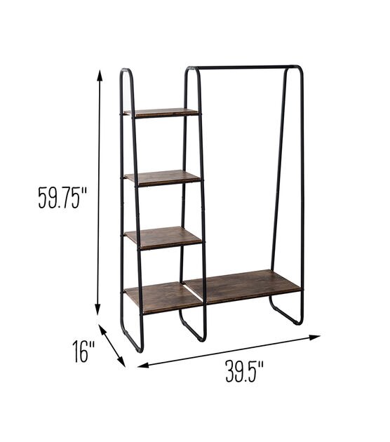 Honey Can Do 60lbs Freestanding Metal Clothing Rack With Wood Shelves, , hi-res, image 8