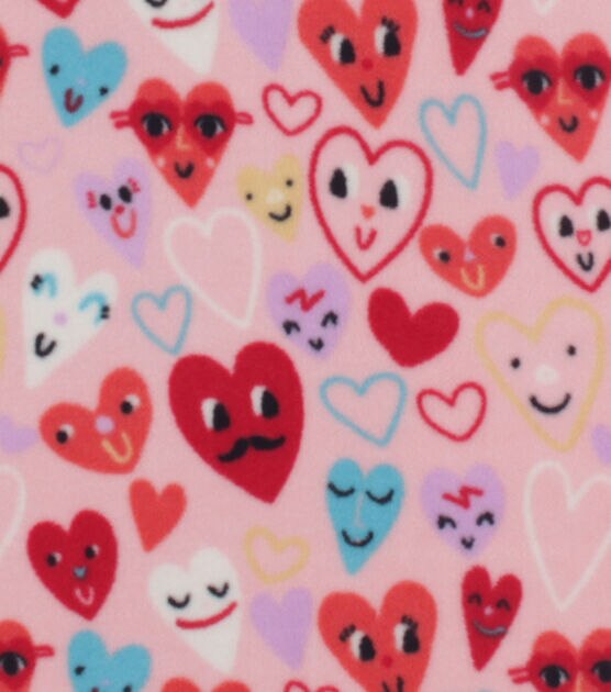 Hearts on Pink Anti Pill Fleece Fabric by POP!, , hi-res, image 1