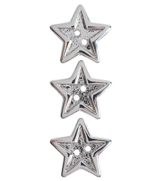 Blumenthal Lansing 7/8" Slimline Silver Star 2 Hole Buttons 3pk, , hi-res, image 3