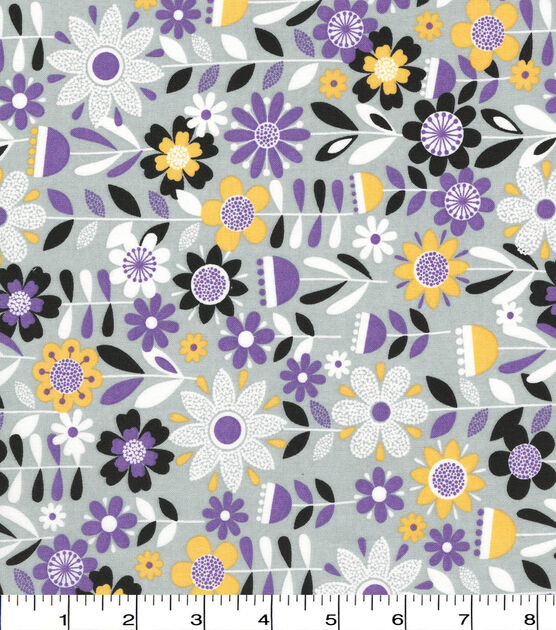 Bold Flowers on Gray Quilt Cotton Fabric by Quilter's Showcase, , hi-res, image 2