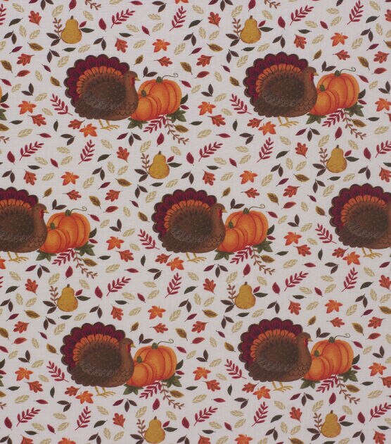Turkeys &amp; Pumpkins Harvest Cotton Fabric