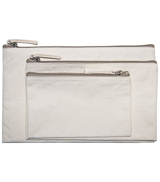 Canvas Zipper Bags 3 pk Natural
