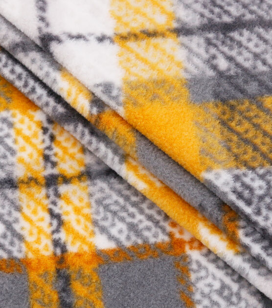 Gold & Gray Bias Plaid Anti Pill Fleece Fabric, , hi-res, image 2