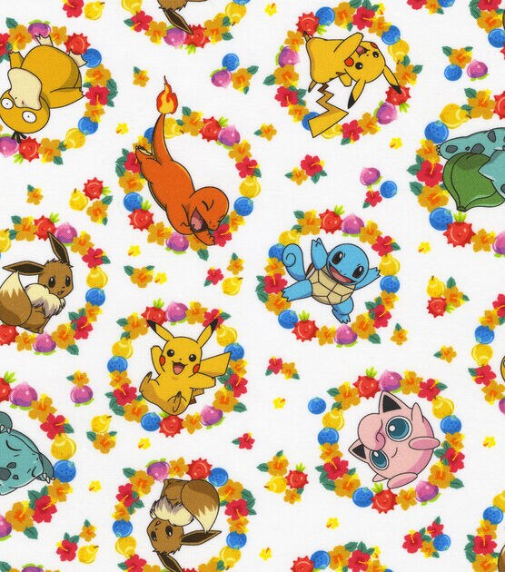 Robert Kaufman Pokemon Floral Badge Toss Cotton Fabric