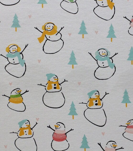 Pastel Snowmen & Trees Super Snuggle Christmas Flannel Fabric