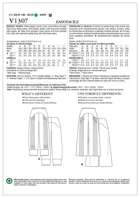 Misses' Pants-All Sizes in One Envelope Pattern