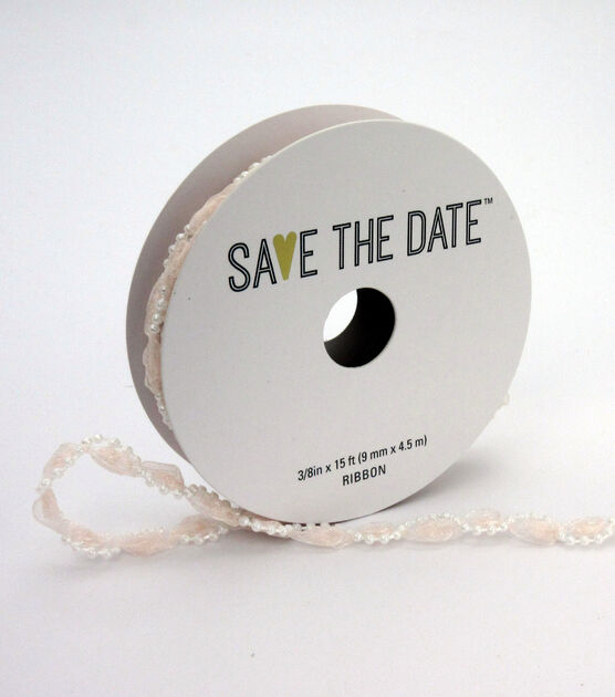 Save the Date 3/8" x 15' Blush Wrapped Pearl Ribbon