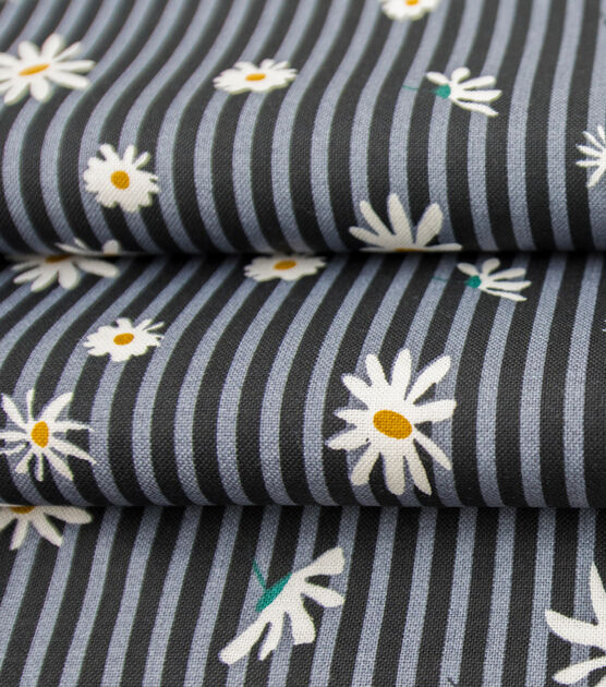 Flowers on Black & Gray Striped Quilt Cotton Fabric by Keepsake Calico, , hi-res, image 3